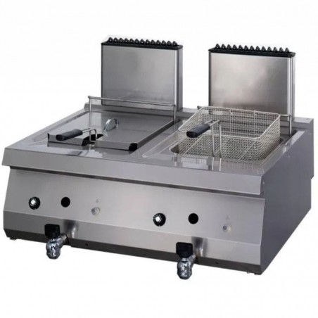 Freidora a gas doble de sobremesa con grifo de vaciado 12+12 litros fondo 700 Heavy Duty Maxima