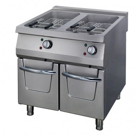 Freidora eléctrica doble con mueble y grifo de vaciado 22+22 litros fondo 900 Premium Maxima