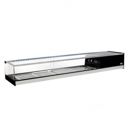 Vitrina bar refrigerada en acero inox con parrillas y cristal recto. Modelo INXR