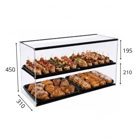 Vitrina expositora neutra para tapas con bandejas y cristal recto. Modelo VRL-BP