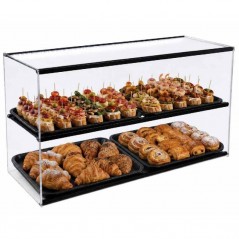 Vitrina expositora neutra para tapas con bandejas y cristal recto. Modelo VRL-BP