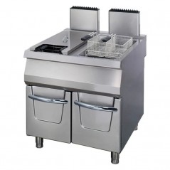 Freidora a gas doble con mueble y grifo 22+22 litros fondo 900 Premium Maxima