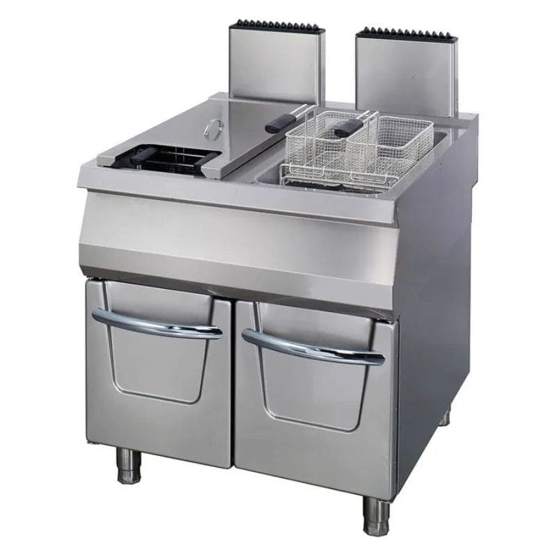 Freidora a gas doble con mueble y grifo 22+22 litros fondo 900 Premium Maxima