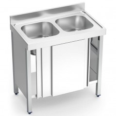 Fregadero con 2 cubetas y mueble de puertas correderas