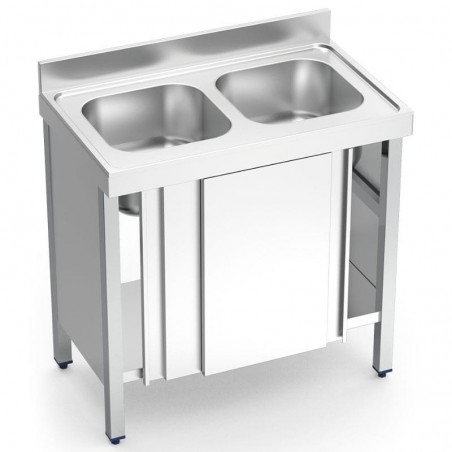 Fregadero con 2 cubetas y mueble de puertas correderas