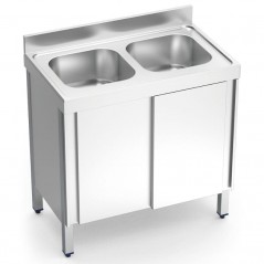 Fregadero con 2 cubetas y mueble de puertas correderas