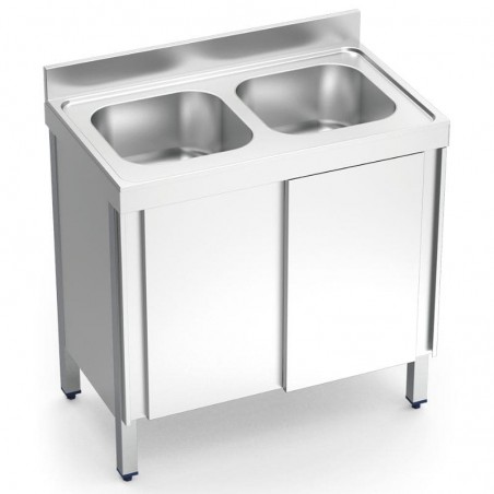 Fregadero con 2 cubetas y mueble de puertas correderas