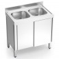 Fregadero con 2 cubetas y mueble de puertas correderas Fregadero con 2 cubetas y mueble de puertas correderas